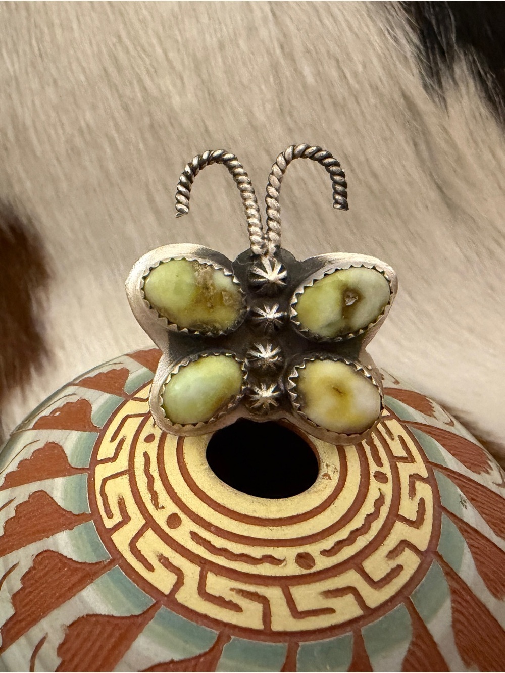 ❤️ Palamino Variscite Butterfly Sterling Silver Ring Adjustable Size 6.25 to 10 - Picture 4 of 14